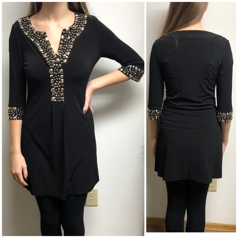 Beautiful Black V-neck dress with rhinestones